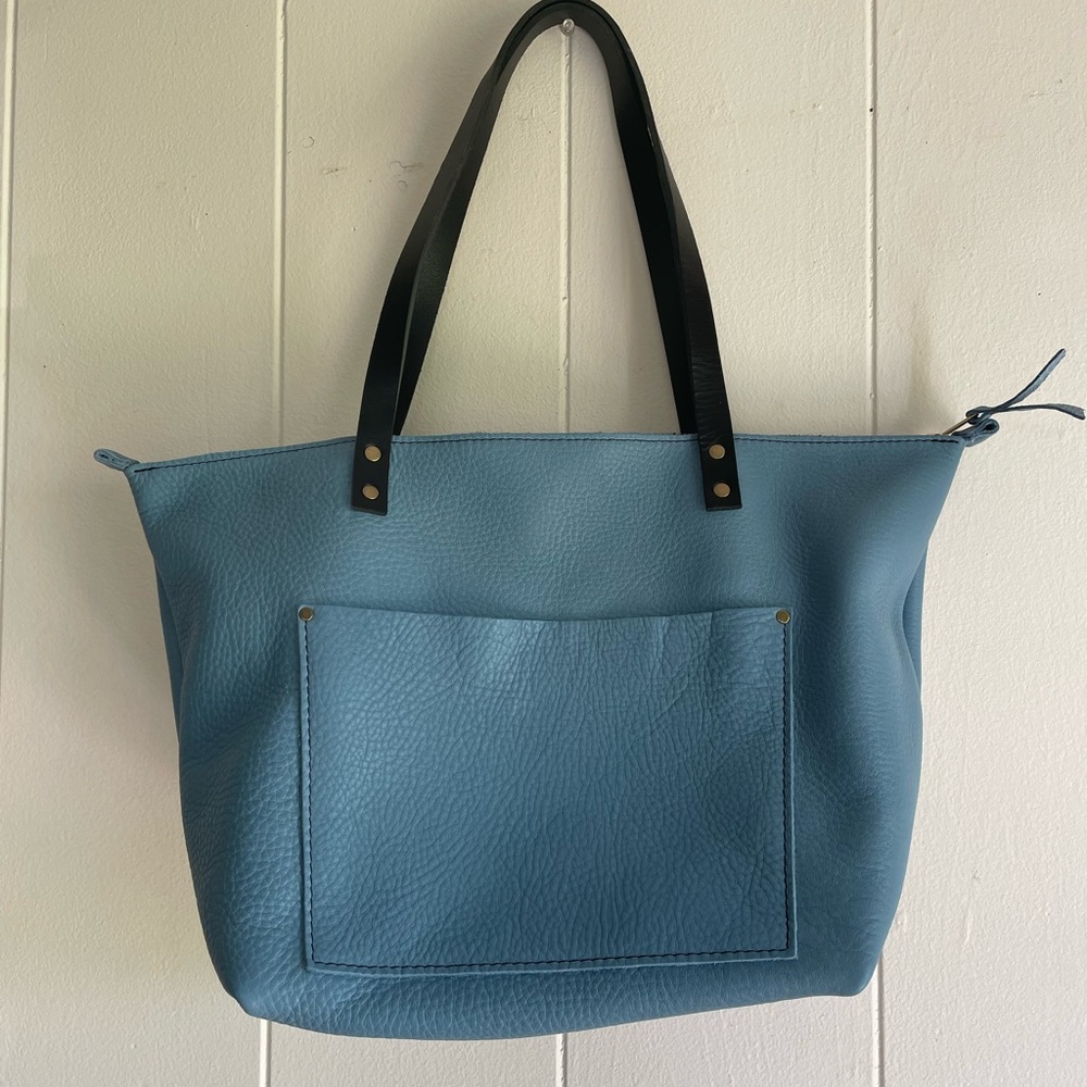 Portland Leather Baby Blue Large Zipper Tote